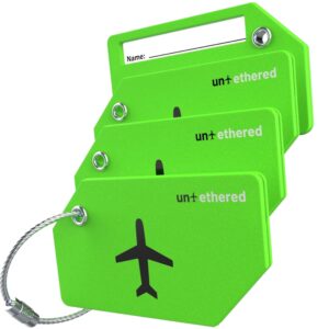 untethered luggage tag set - 4 pack of identifiers and name tags for suitcases and bags (green)