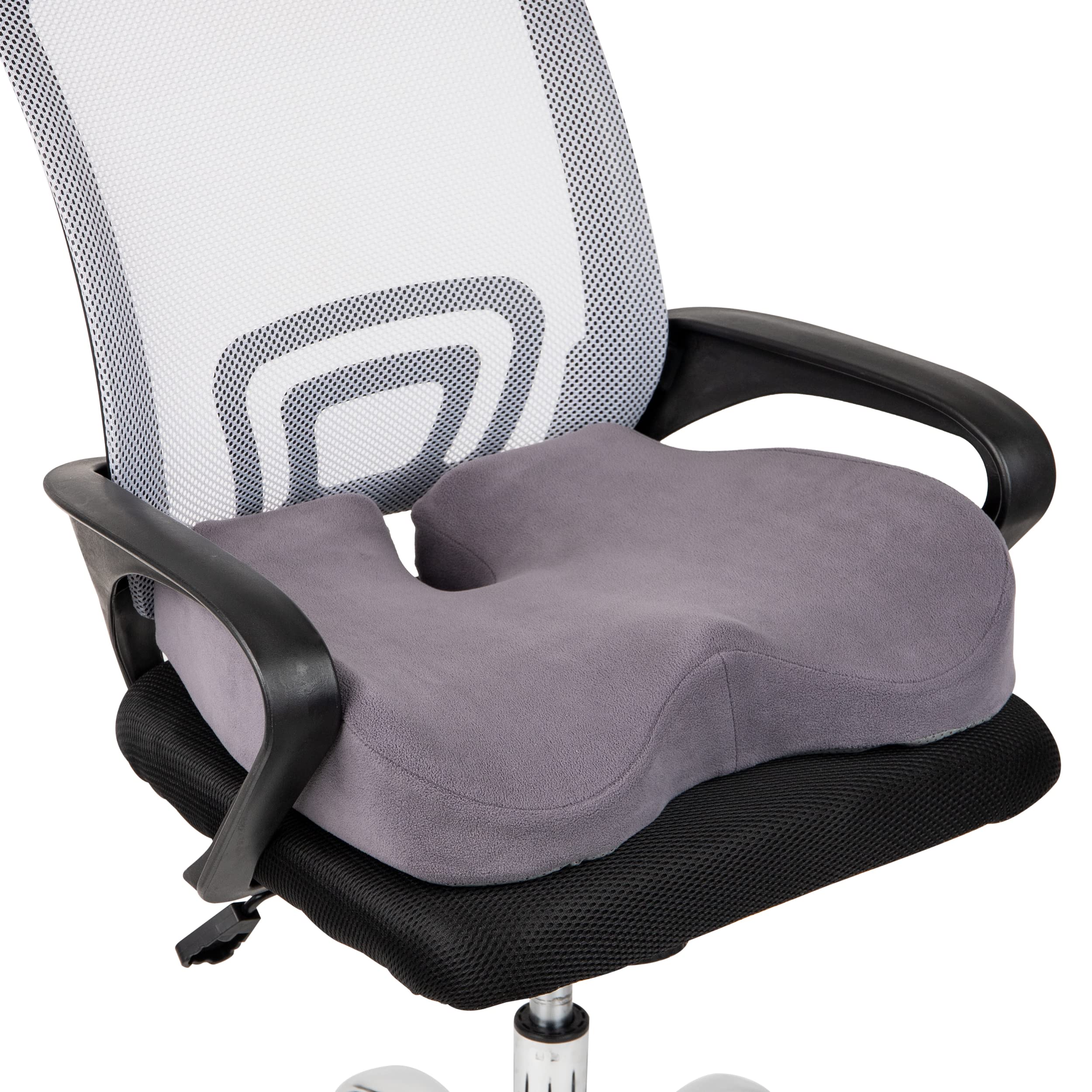 Mind Reader Office Chair Cushion, Ergonomic, Orthopedic, Portable, Car Seat, Memory Foam, 18.25" L x 15.5" W x 4" H, Gray