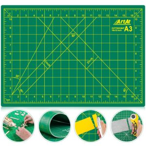 artat self healing cutting mat: 12″x 18″ green double sided non-slip 5 layers pvc durable craft sewing a3 mat for rotary cutter, use for quilting and scrapbooking and craft & art projects…