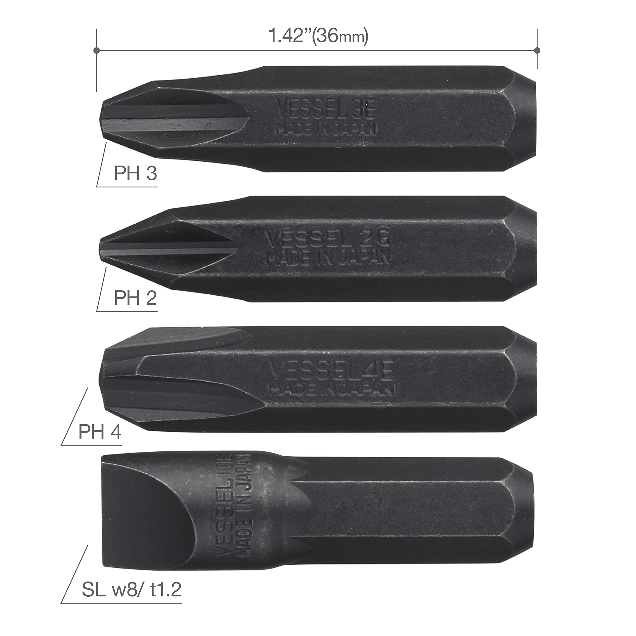 VESSEL C51MIXP4 INSERT BIT 5/16" Hex, 4PC. Set for Manual Impact Driver (Pack of 4)