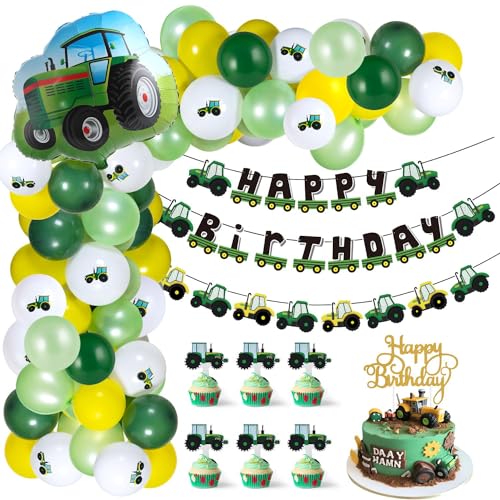 Paper Jazz Tractor Birthday Party Supplies Green Yellow Balloon Happy Birthday Decorations for Boys Farm Themed Party Supplies