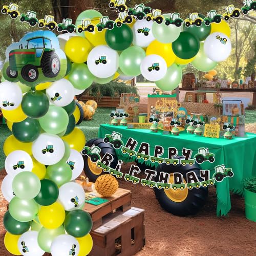 Paper Jazz Tractor Birthday Party Supplies Green Yellow Balloon Happy Birthday Decorations for Boys Farm Themed Party Supplies