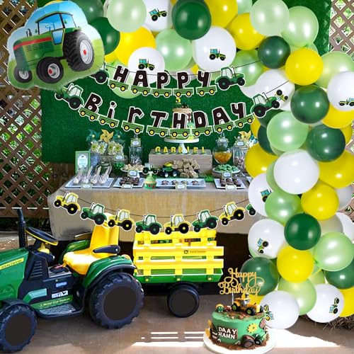 Paper Jazz Tractor Birthday Party Supplies Green Yellow Balloon Happy Birthday Decorations for Boys Farm Themed Party Supplies