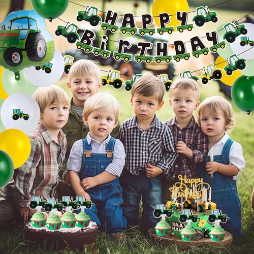 Paper Jazz Tractor Birthday Party Supplies Green Yellow Balloon Happy Birthday Decorations for Boys Farm Themed Party Supplies