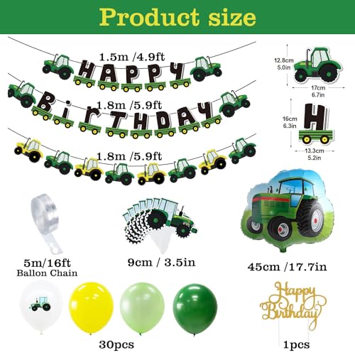 Paper Jazz Tractor Birthday Party Supplies Green Yellow Balloon Happy Birthday Decorations for Boys Farm Themed Party Supplies