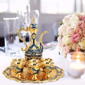 Drinking Cups Metal Wine Glass Jug Set European Style Wine Glass Set Table Decoration Home Crafts Wedding Gift(Blue)