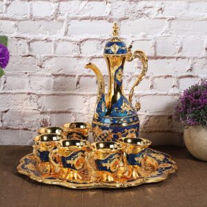 Drinking Cups Metal Wine Glass Jug Set European Style Wine Glass Set Table Decoration Home Crafts Wedding Gift(Blue)