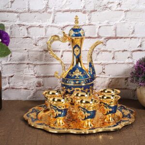 Drinking Cups Metal Wine Glass Jug Set European Style Wine Glass Set Table Decoration Home Crafts Wedding Gift(Blue)