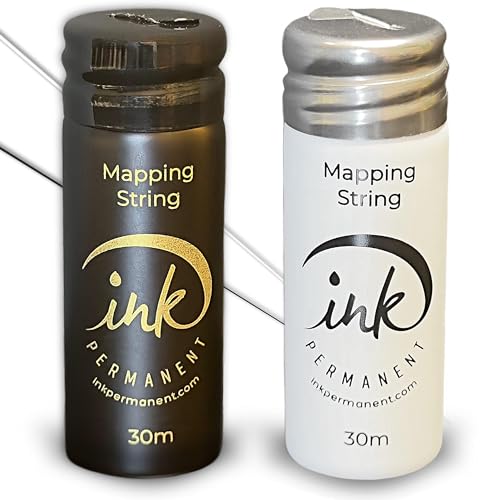 Ink Permanent Black and White Brow Mapping String [2 X 100 Ft Bottles - 60 m] Pre-Inked Mapping String for Permanent Makeup and Microblading Supplies | Brow Mapping Kit |Brow Mapping