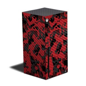mighty skins carbon fiber skin compatible with xbox series x - red modern camo | protective, durable textured carbon fiber finish | easy to apply, remove, and change styles | made in the usa