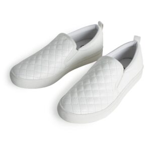 J. Adams Glimmer Sneakers for Women - Casual Glam Slip On Walking Shoes - White Quilted Vegan Leather - 6