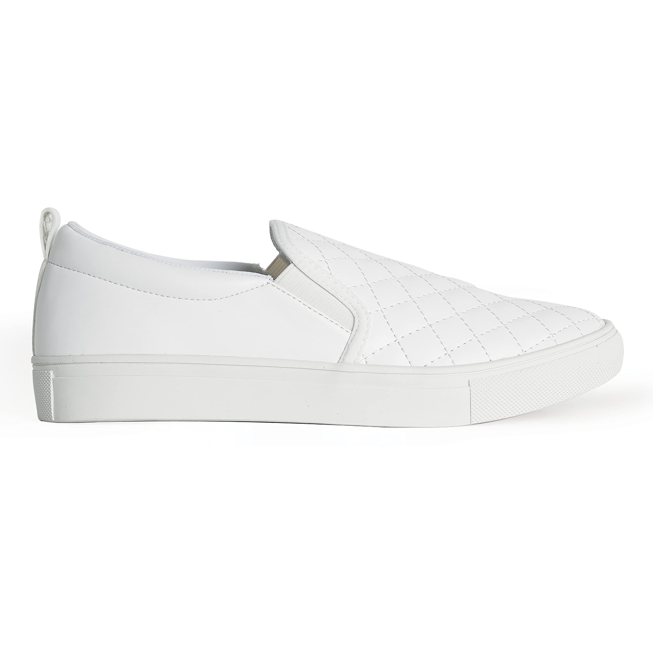 J. Adams Glimmer Sneakers for Women - Casual Glam Slip On Walking Shoes - White Quilted Vegan Leather - 6