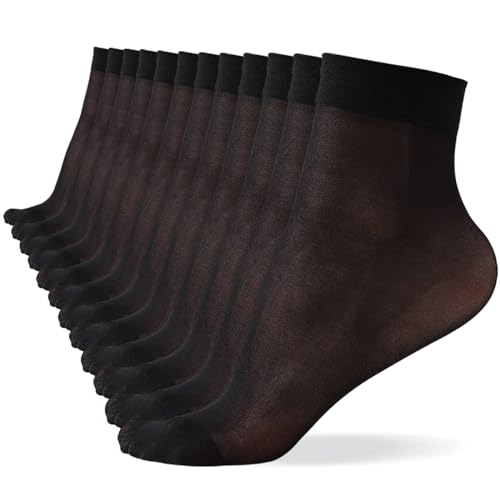 12 Pack Women's Ankle Nylon Silky Socks, High Sheer Stockings for Women, Girls, Office, Home