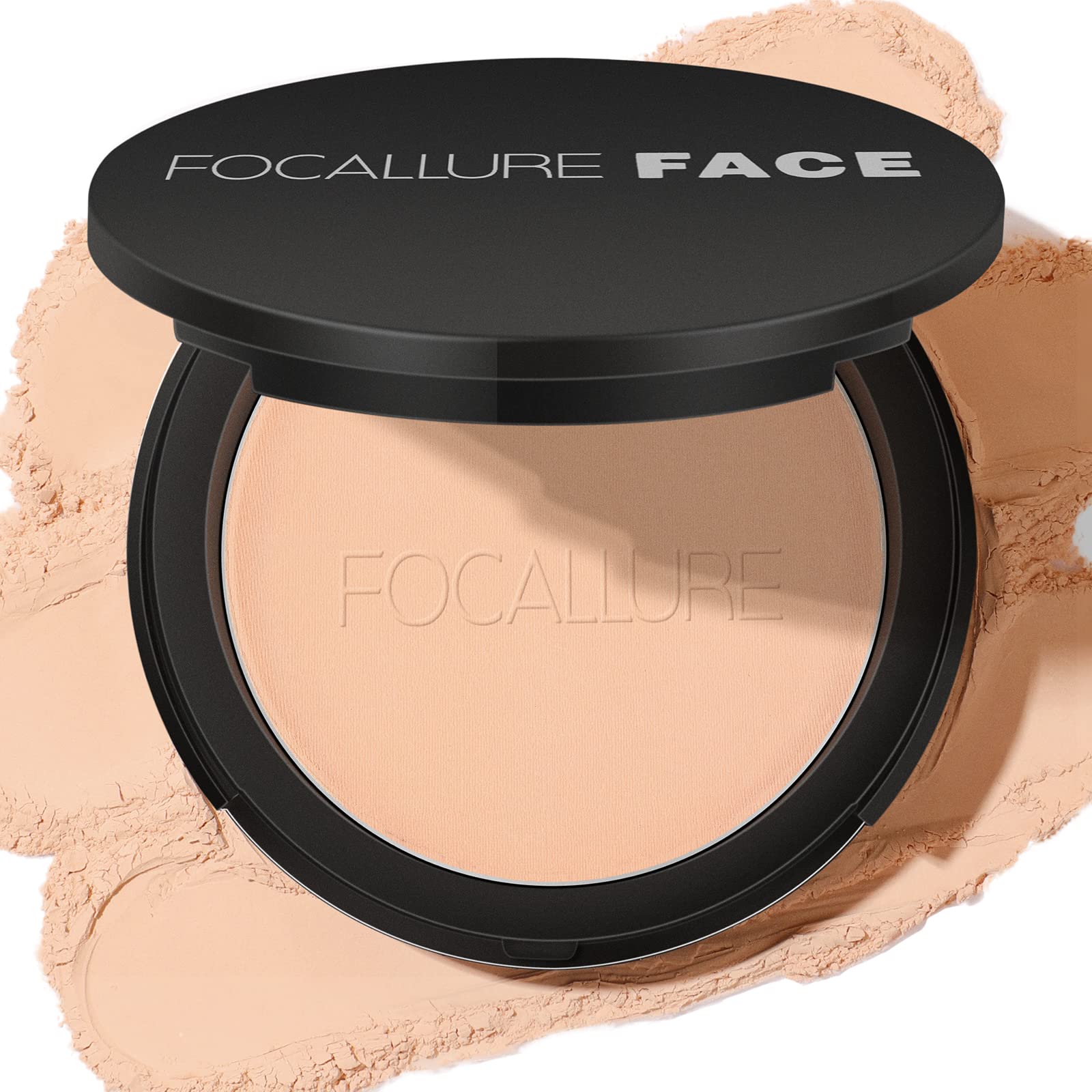 FOCALLURE Flawless Pressed Powder, Control Shine & Smooth Complexion, Pressed Setting Powder Foundation Makeup, Portable Face Powder Compact, Long-Lasting Matte Finish, Natural