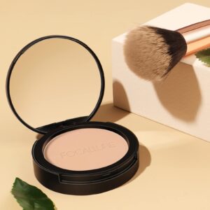 FOCALLURE Flawless Pressed Powder, Control Shine & Smooth Complexion, Pressed Setting Powder Foundation Makeup, Portable Face Powder Compact, Long-Lasting Matte Finish, Natural