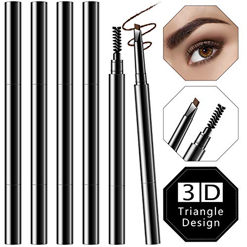 6 Packs Eyebrow Pencil Long Lasting with Brush, Waterproof Retractable Brow Pencil Mechanical Sweat-proof 2 in 1 Double Headed Brow Pencil and Brow Brush Makeup Tool (Dark Coffee)