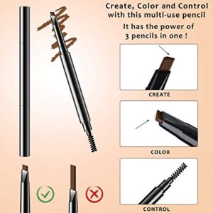 6 Packs Eyebrow Pencil Long Lasting with Brush, Waterproof Retractable Brow Pencil Mechanical Sweat-proof 2 in 1 Double Headed Brow Pencil and Brow Brush Makeup Tool (Dark Coffee)