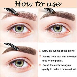 6 Packs Eyebrow Pencil Long Lasting with Brush, Waterproof Retractable Brow Pencil Mechanical Sweat-proof 2 in 1 Double Headed Brow Pencil and Brow Brush Makeup Tool (Dark Coffee)