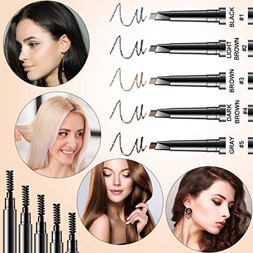 6 Packs Eyebrow Pencil Long Lasting with Brush, Waterproof Retractable Brow Pencil Mechanical Sweat-proof 2 in 1 Double Headed Brow Pencil and Brow Brush Makeup Tool (Dark Coffee)