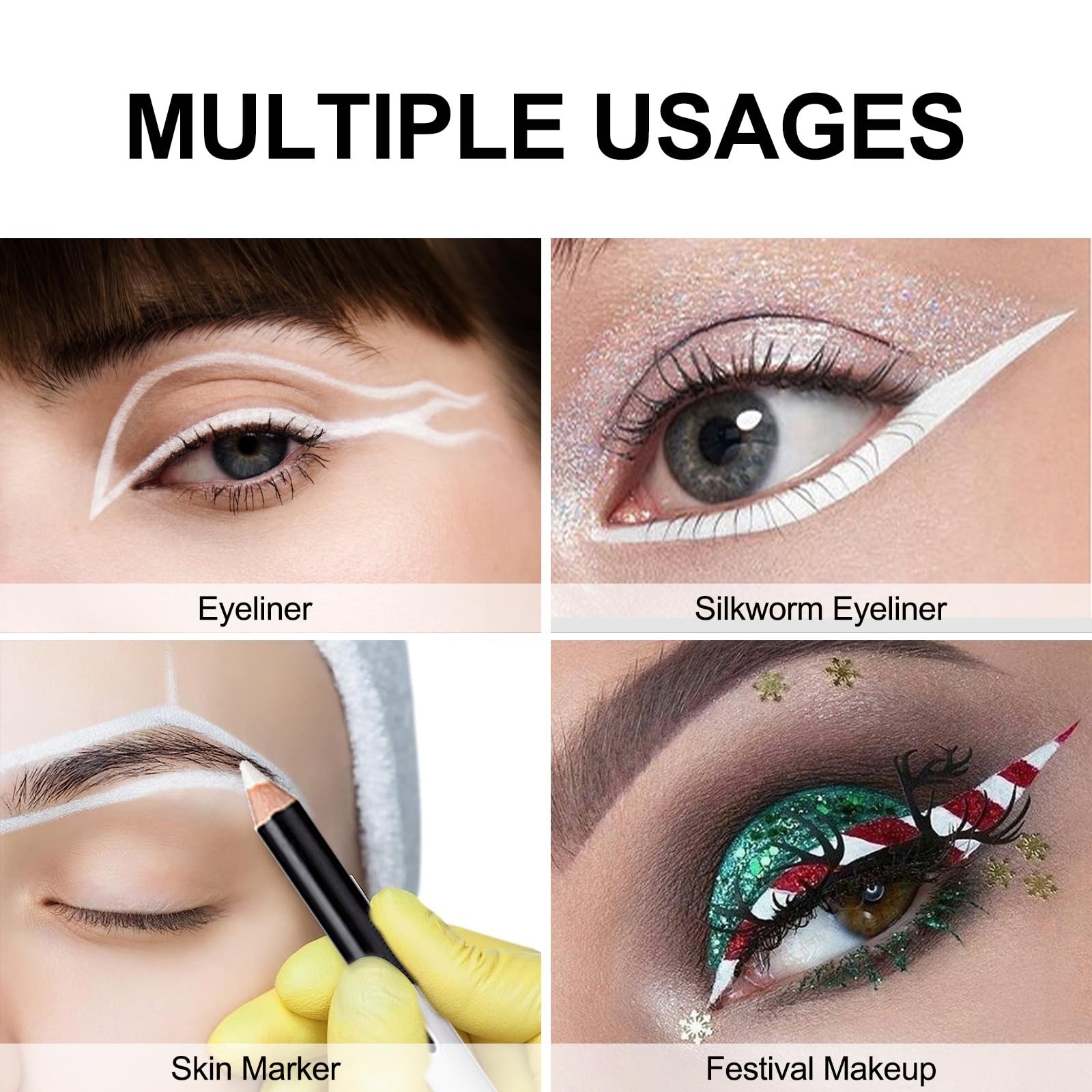 12PCS Erinde White Eyeliner Pencil, Soft Highlighter Gel Eyeliner Pencil, Eye Liner Pen, Professional Eye Bighten Eyeshadow Waterproof Matte Hypoallergenic, Easy to Colour, Skin Marker Pen