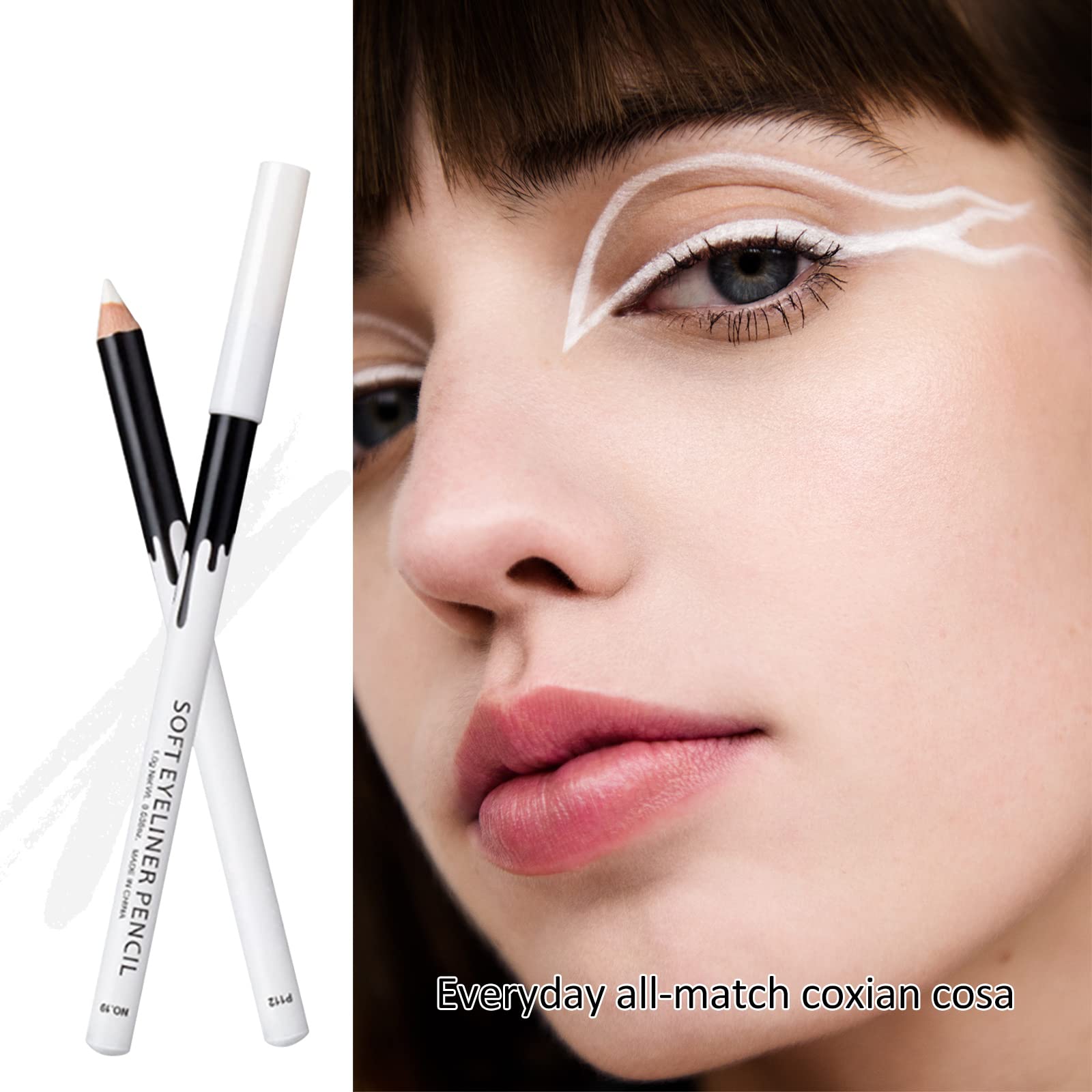 12PCS Erinde White Eyeliner Pencil, Soft Highlighter Gel Eyeliner Pencil, Eye Liner Pen, Professional Eye Bighten Eyeshadow Waterproof Matte Hypoallergenic, Easy to Colour, Skin Marker Pen