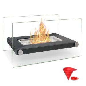 brian & dany tabletop fire pit, portable rectangle table top firepit with 2 glass panels, black ethanol tabletop fireplace for indoor & outdoor