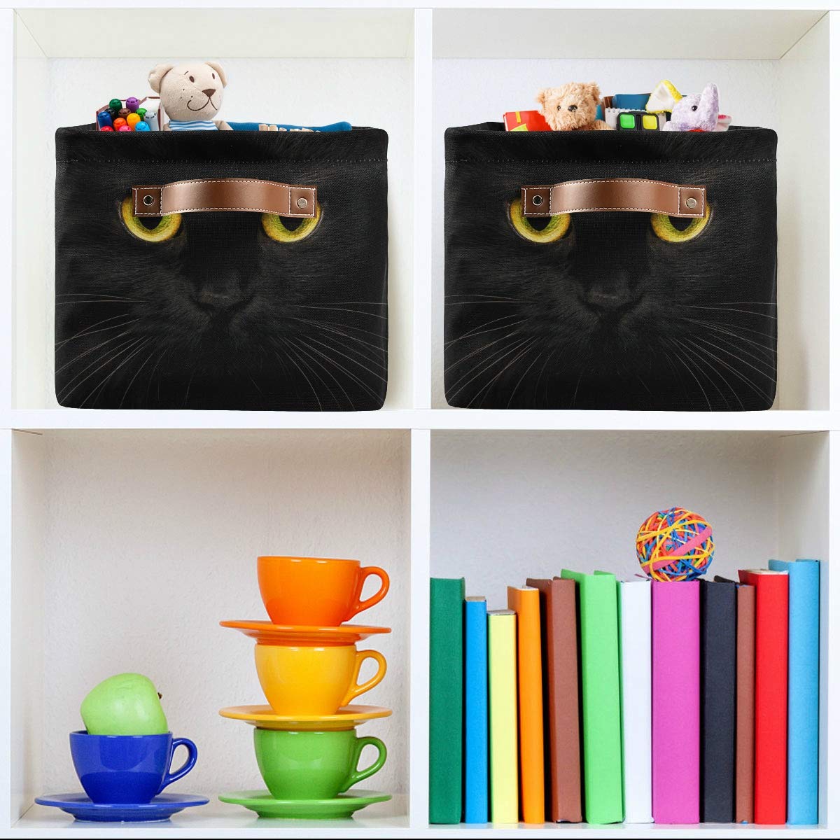 Storage Basket Cube Animal Black Cat Large Collapsible Toys Storage Box Bin Laundry Organizer for Closet Shelf Nursery Kids Bedroom,15x11x9.5 in,1 Pack