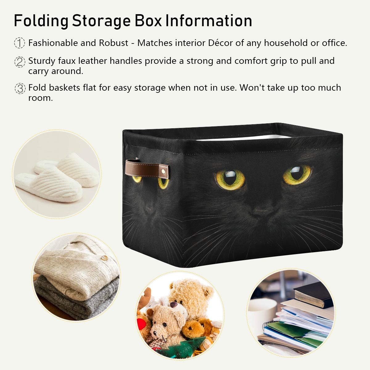Storage Basket Cube Animal Black Cat Large Collapsible Toys Storage Box Bin Laundry Organizer for Closet Shelf Nursery Kids Bedroom,15x11x9.5 in,1 Pack