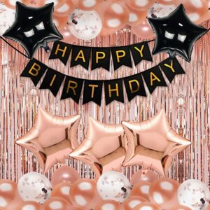 party propz rubber birthday decorations combo banner with confetti balloons, star foil balloons, foil curtain 1st 18th 21st 25th 50th 60th 30th decorations rose gold decoration 68pcs