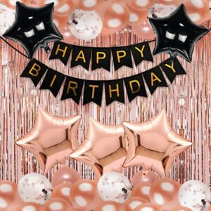 Party Propz Rubber Birthday Decorations Combo Banner With Confetti Balloons, Star Foil Balloons, Foil Curtain 1st 18Th 21st 25Th 50Th 60Th 30Th Decorations Rose Gold Decoration 68Pcs