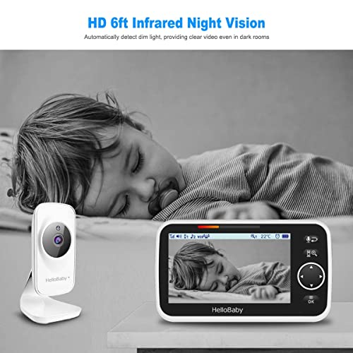 HelloBaby Monitor, Video Baby Monitor with Camera and Audio, 5” Large Display No Hacking Risks, Bright Night Vision, 2-Way Talk, Temperature, 8 Lullabies and 1000ft Long Range