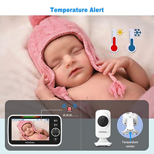 HelloBaby Monitor, Video Baby Monitor with Camera and Audio, 5” Large Display No Hacking Risks, Bright Night Vision, 2-Way Talk, Temperature, 8 Lullabies and 1000ft Long Range