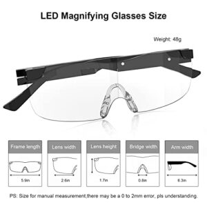 SKYWAY Magnifying Glasses with Light, 160% LED Lighted Rechargeable Magnifier Eyeglasses for Reading Hobbies and Close Work Hands Free