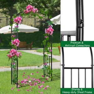 LDAILY Moccha Garden Arch Arbor Trellis, 7.2Ft Outdoor Steel Arbor with Stakes, Metal Archway for Climbing Plants, Wide Sturdy Durable Garden Arch for Lawn, Party, Ceremony Wedding Decoration, Black