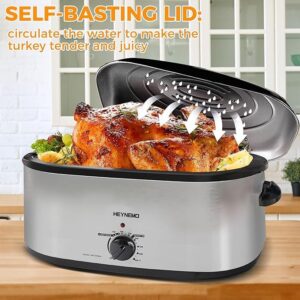 Roaster Oven, Turkey Roaster Oven Buffet with Self-Basting Lid, 22Qt Electric Roaster Oven, Removable Pan, Cool-Touch Handles, 1450W Stainless Steel Roaster Oven, Silver