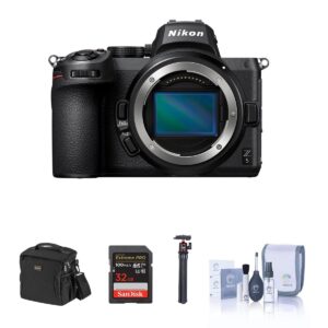 nikon z5 full frame mirrorless camera basic bundle with 32gb sd card, shoulder bag, flexible tripod, cleaning kit