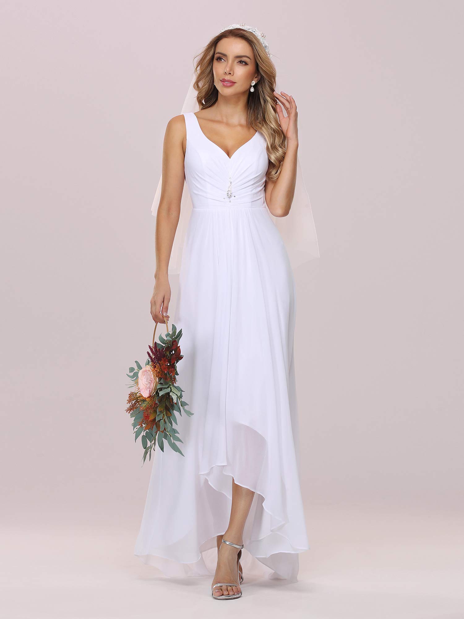 Ever-Pretty Women's Empire Waist Pleated High-Low Hemline Wedding Bridal Dresses White US20