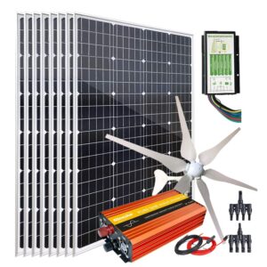 1360w 24v solar panel wind turbine generator kit with 1000w peak 2000w power inverter & 400w windmill & 8pcs 120w mono solar panel & hybrid charge controller