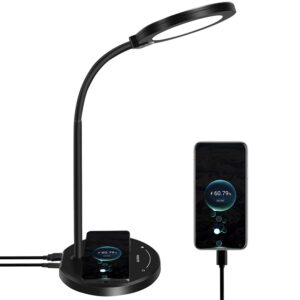 glfera desk lamp, led desk lamp with usb charging port, 5 lighting modes 10 brightness levels, sensitive control eye-caring office lamp black