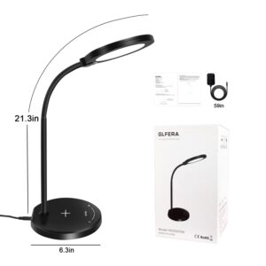 GLFERA Desk Lamp, LED Desk lamp with USB Charging Port, 5 Lighting Modes 10 Brightness Levels, Sensitive Control Eye-Caring Office Lamp Black