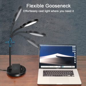 GLFERA Desk Lamp, LED Desk lamp with USB Charging Port, 5 Lighting Modes 10 Brightness Levels, Sensitive Control Eye-Caring Office Lamp Black