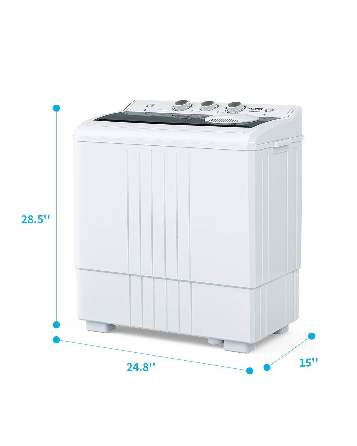 KUPPET Compact Twin Tub Portable Mini Washing Machine 21lbs Capacity, Washer(14.4lbs)&Spiner(6.6lbs)/Built-in Drain Pump/Semi-Automatic, White&Gray