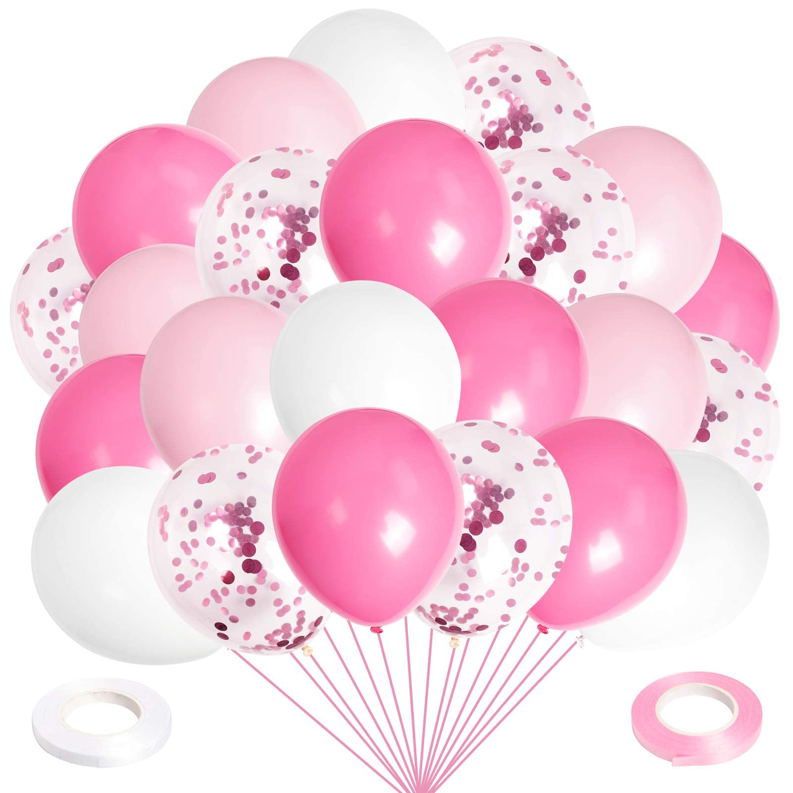 100pcs 12Inch Pink Balloons Hot Pink Light Pink White and Pink Confetti Latex Balloons for Girls Woman Birthday Decorations Valentines Day Baby Shower Bridal Proposal Wedding Party Decorations