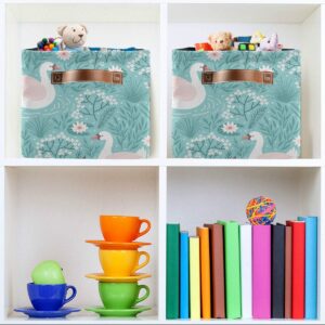 Storage Basket Cube Flower Floral Swan Large Collapsible Toys Storage Box Bin Laundry Organizer for Closet Shelf Nursery Kids Bedroom,15x11x9.5 in,1 Pack