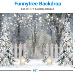 Funnytree 8x6FT Winter Photography Backdrop Glitter Snowy Forest Pine Tree Background Let It Snow Christmas Xmas Holiday Party Decor Banner Portrait Studio Booth Photobooth Props