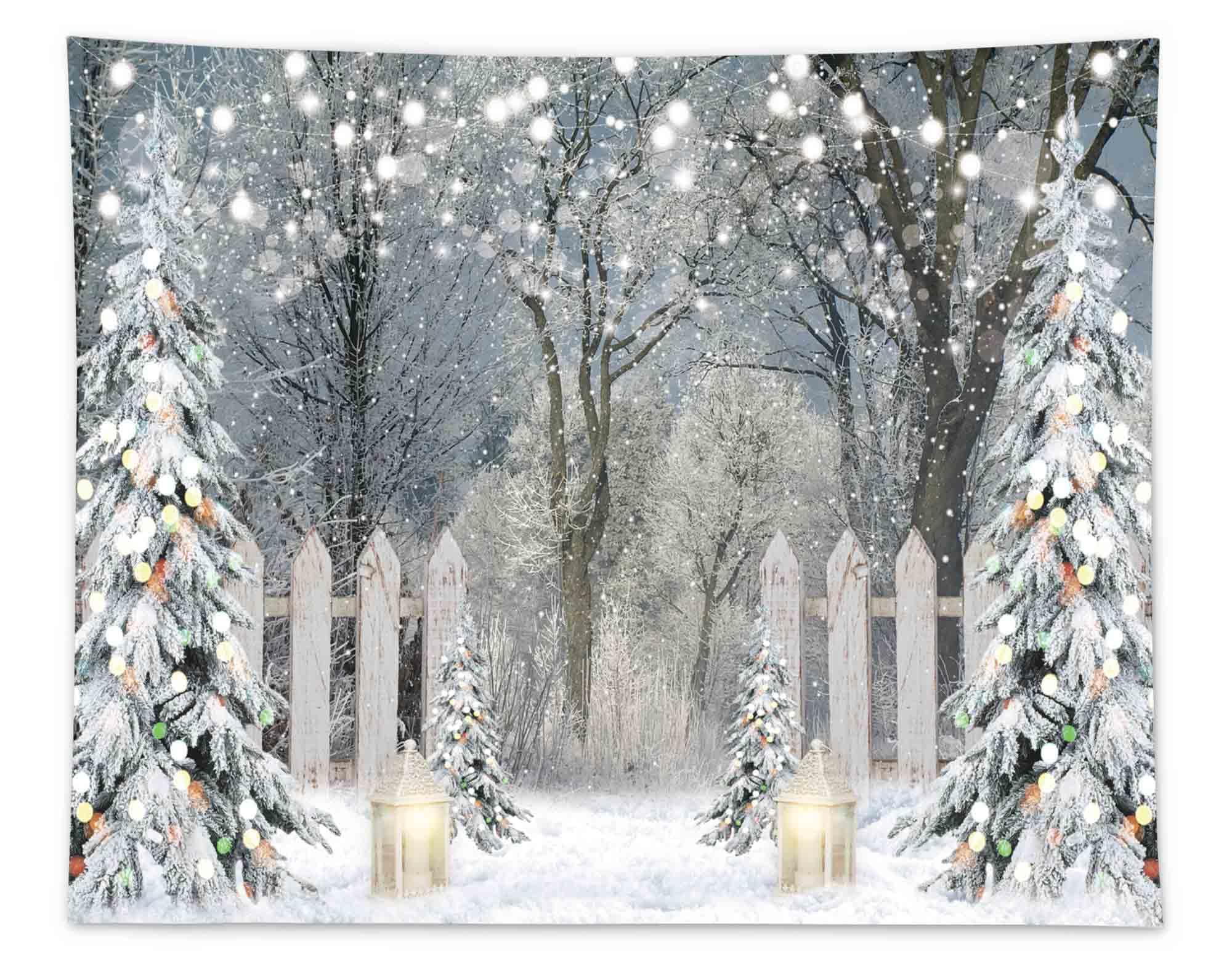 Funnytree 10x8FT Soft Fabric Winter Photography Backdrop Glitter Snowy Forest Pine Tree Background Let It Snow Christmas Xmas Holiday Party Decor Banner Portrait Studio Booth Photobooth Props