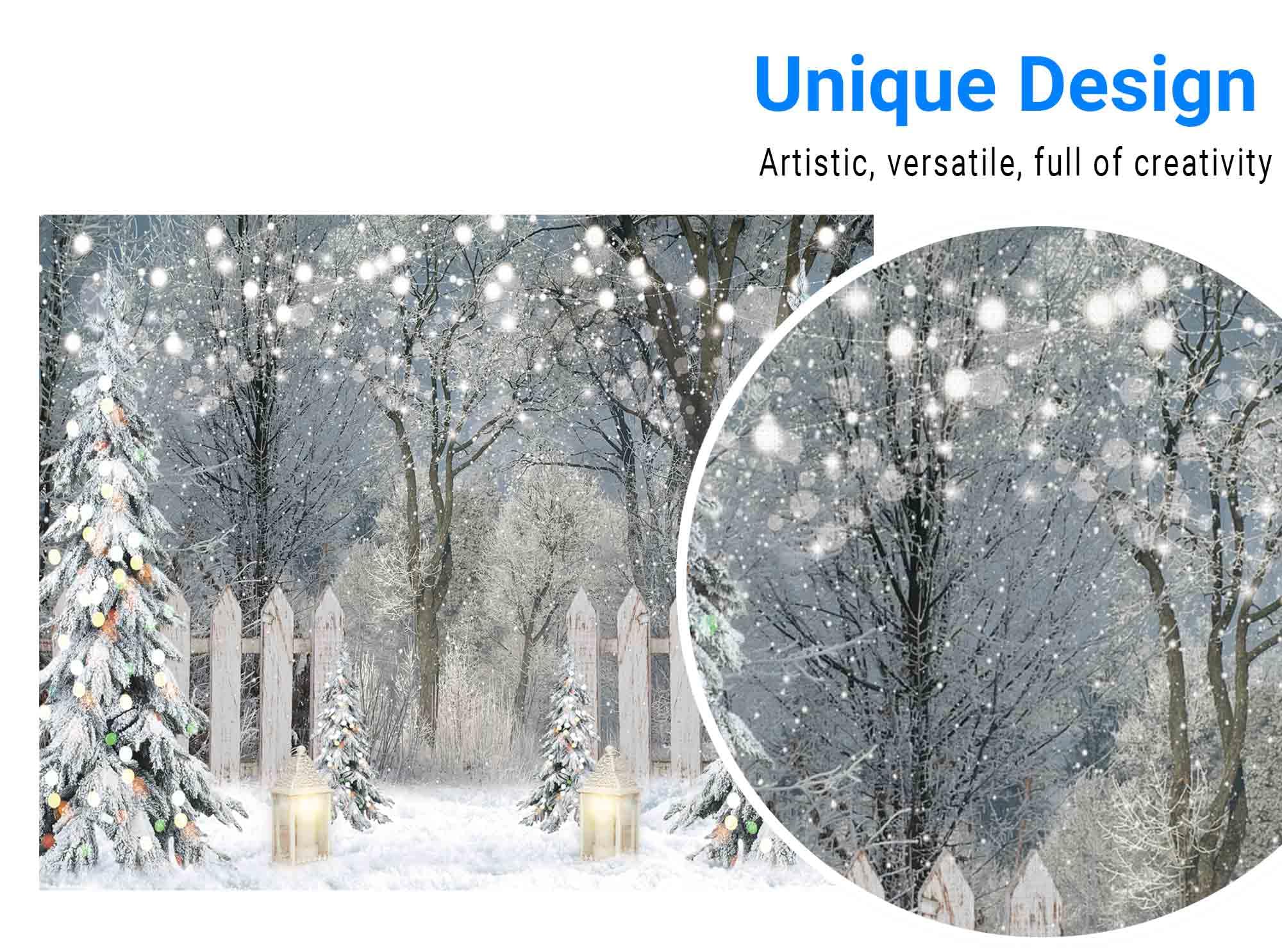 Funnytree 10x8FT Soft Fabric Winter Photography Backdrop Glitter Snowy Forest Pine Tree Background Let It Snow Christmas Xmas Holiday Party Decor Banner Portrait Studio Booth Photobooth Props