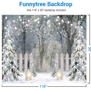 Funnytree 10x8FT Soft Fabric Winter Photography Backdrop Glitter Snowy Forest Pine Tree Background Let It Snow Christmas Xmas Holiday Party Decor Banner Portrait Studio Booth Photobooth Props