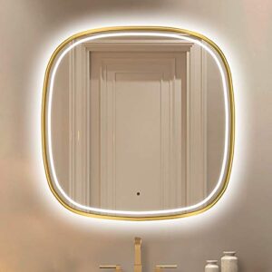 bathroom mirror, square smart wall mounted vanity mirror,stepless induction anti-fog makeup mirror with lights (35×35inch)