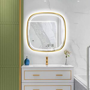 Bathroom Mirror, Square Smart Wall Mounted Vanity Mirror,Stepless Induction Anti-Fog Makeup Mirror With Lights (35×35inch)